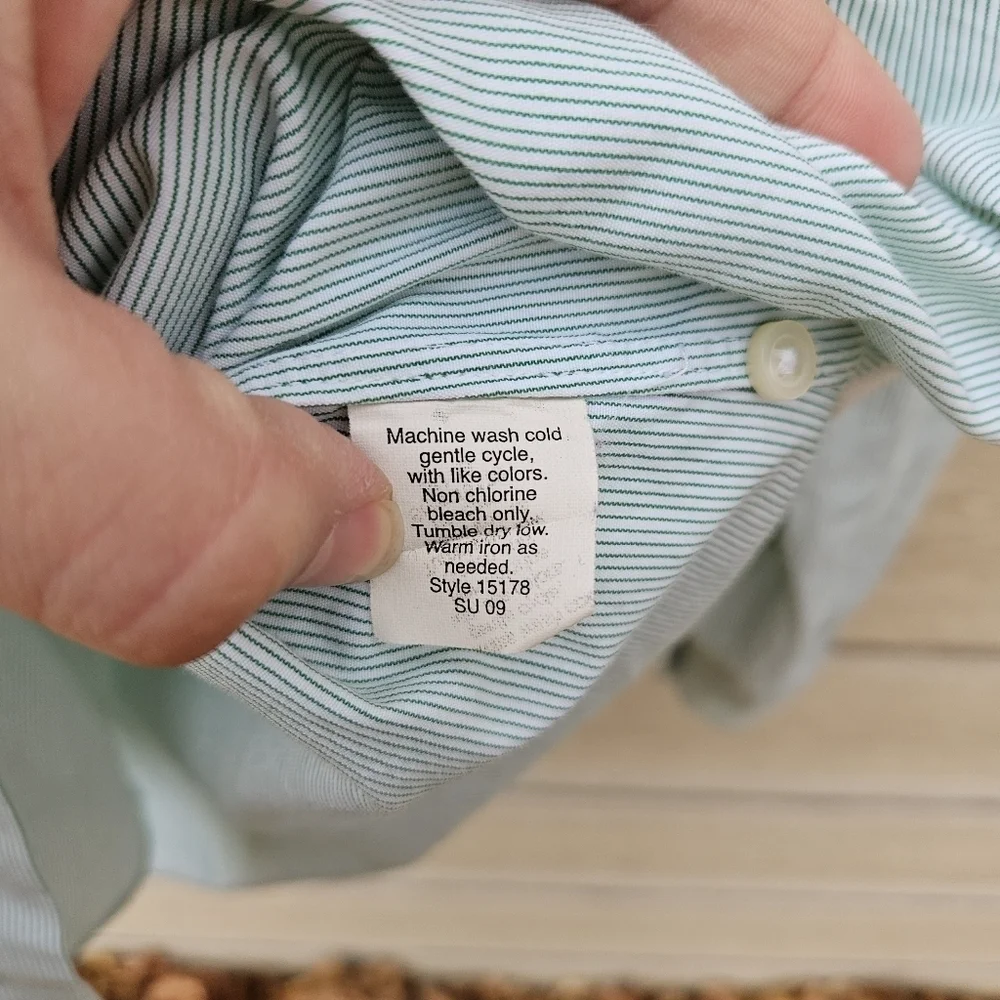 J. Crew Haberdashery Shirtings 80's 2 ply green white striped button front large